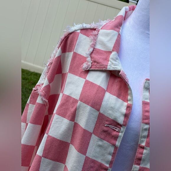 NWOT Pol barbie pink & white checkered boho y2k Shacket Sz S - Picture 4 of 8